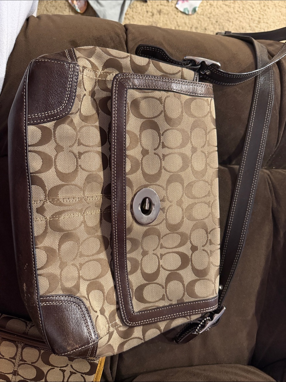 Coach Brown Khaki Signature Canvas Messenger Bag